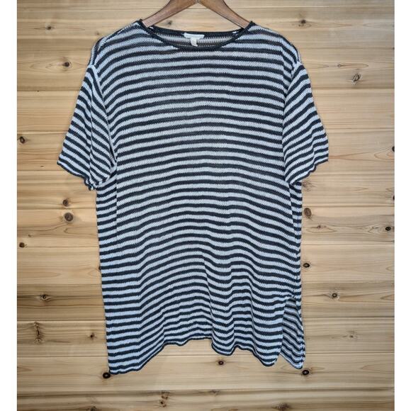 Eileen Fisher Sweater Womens Large Gray Striped Organic Linen Short Sleeve - Picture 1 of 9